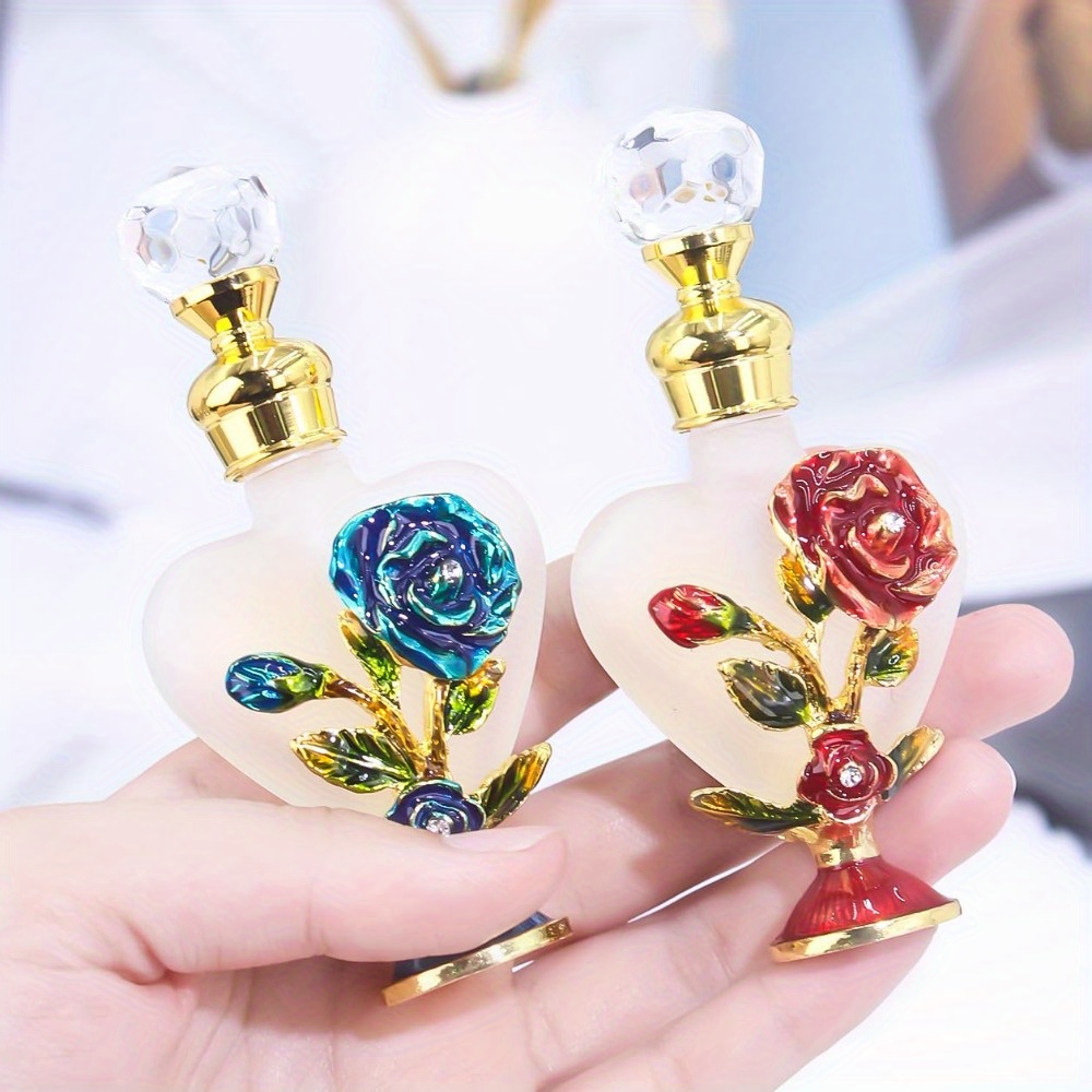 rose pattern heart shaped perfume bottle, hand-painted