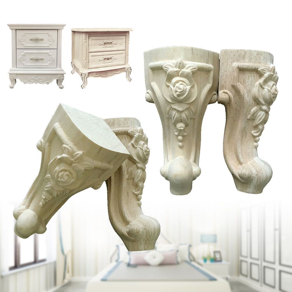 Image of 4x Wooden Furniture Feet Cabinet Feet Wood Carving Table Legs Couch Feet Foot, Furniture Legs, Classic Legs, Carved Wood Design, Durable Legs, Wooden Supports, Furniture Base, , Diy Furniture