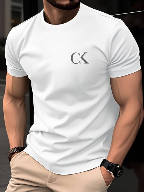 camiseta de algodón 100% para hombre, manga corta , top , , , cuello , casual y , camiseta juvenil con estampado minimalista de