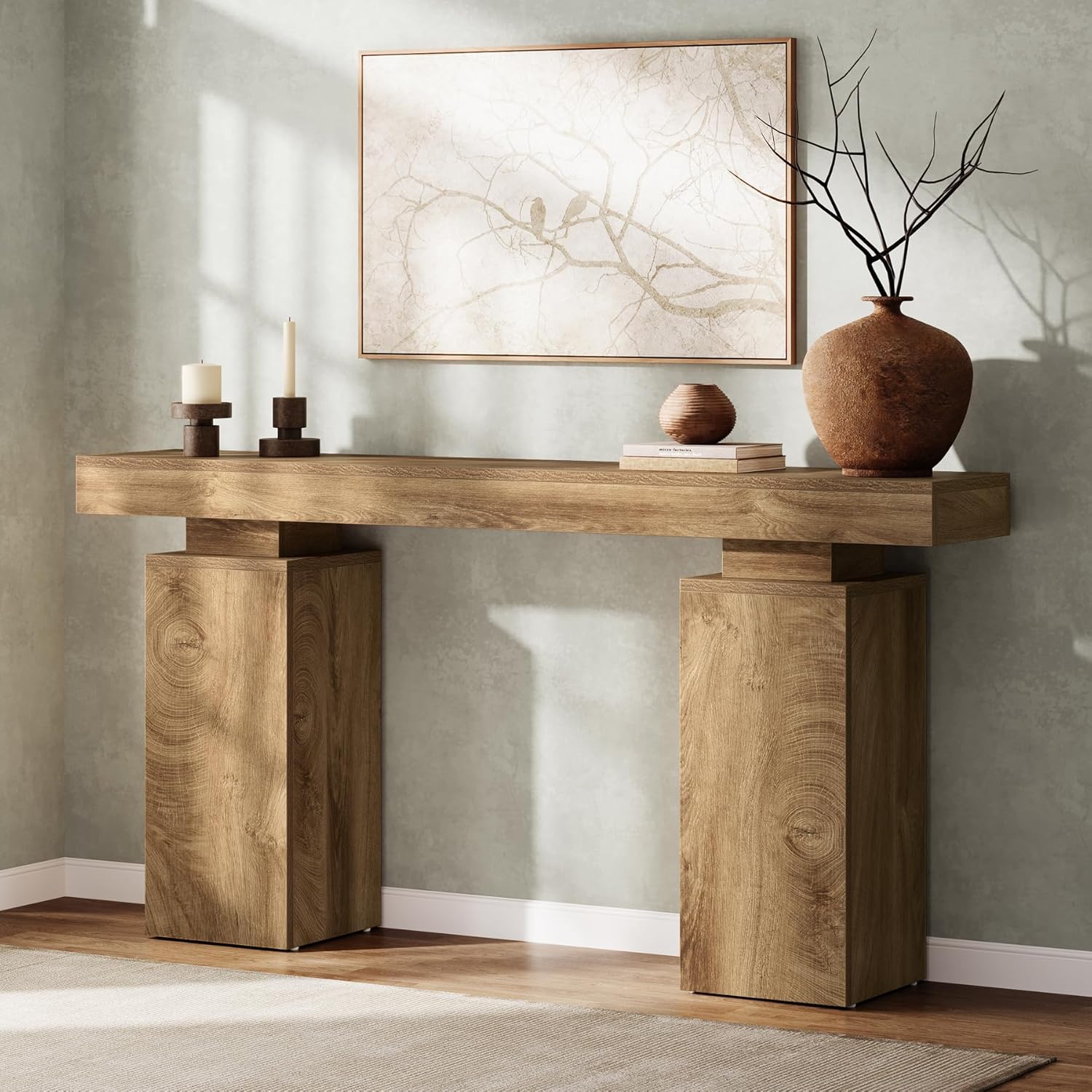 63-inch Console Table - Large Entryway Table Behind Couch, Natural Hallway Furniture With Sturdy Mdf & Wood Suitable For Living Room, Foyer, Entry Station - Easy Assembly, Display Surface