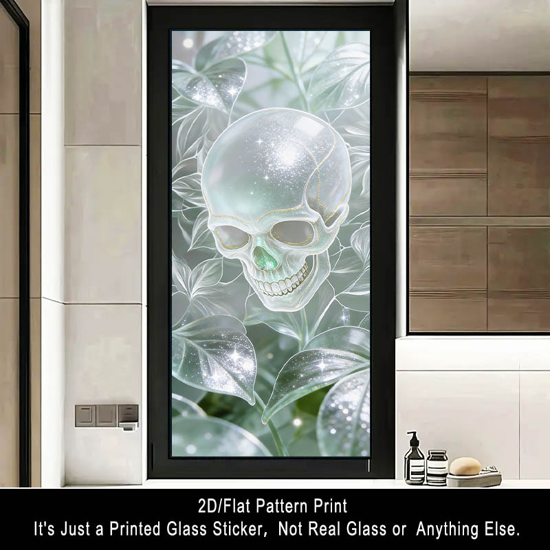 TEMU 2d Flat, 2d/flat 1pc Glass Window Sticker, And Green Leaves Dark Pattern Glass Window Decal, Pet Static Cling Film, No Residue, No Adhesive ,