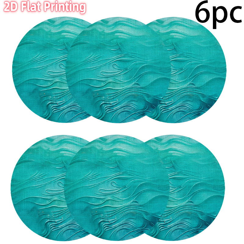 TEMU 4pcs Or 6pcs Turquoise Swirl Round Placemats Suitable For Nautical Table Setting, Reusable Hand Washable Tableware With Turquoise Pattern,