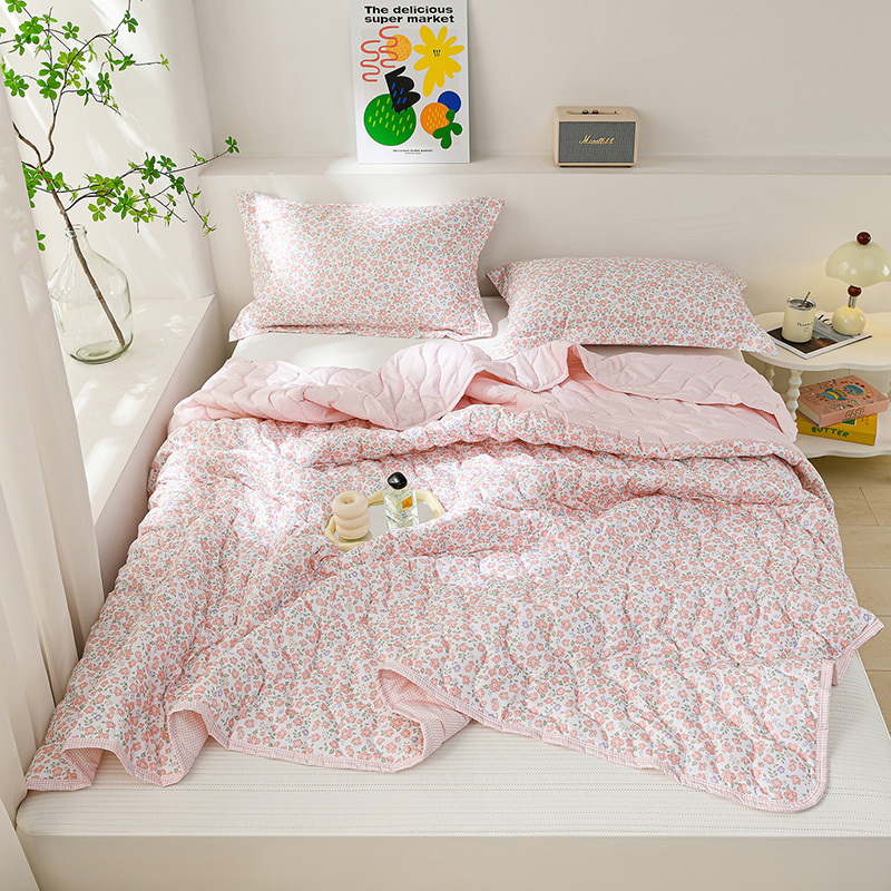 Colcha de Verano Suave Lavada, Núcleo de Colcha, Agradable para la Piel, Transpirable, Absorbente de Humedad y Manta Multifuncional que Absorbe el Sudor, Colcha Delgada para Aire Acondicionado de Siesta Individual y Doble