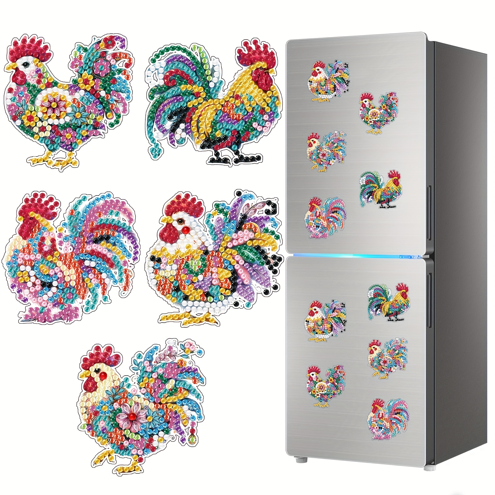 TEMU 2d Flat 5pcs, Painting Refrigerator Magnet With Colorful Three-dimensional Flowers, 5d Painting Magnetic Stickers, Party Decorations, Holiday