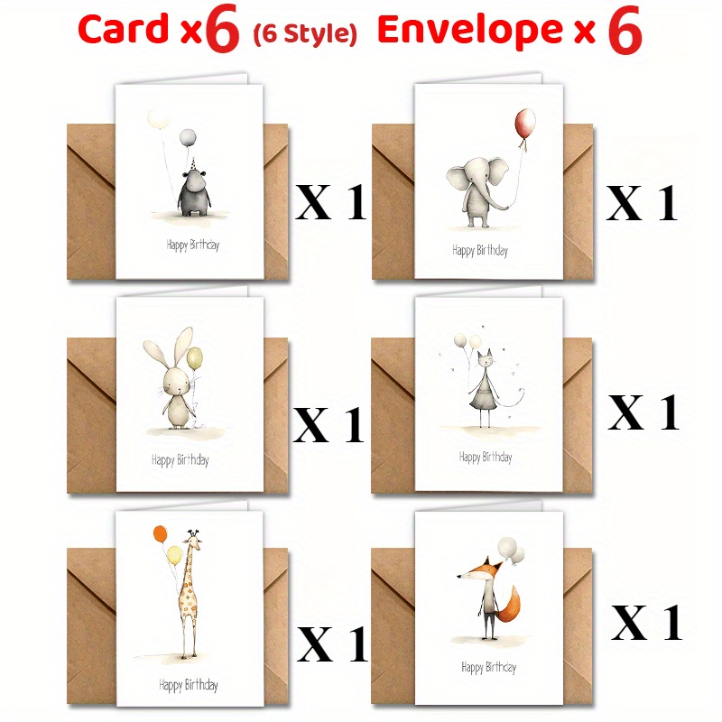 TEMU 12pcs Set Of Birthday Cards With Envelopes, Unique Animal Designs, Office Supplies, Greetings, Thanks And Holiday Gifts