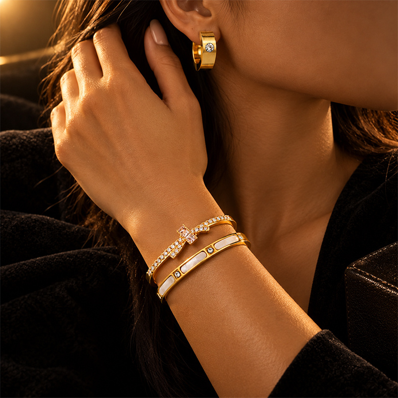 Sweet Luxury Jewelry Set, Bow Decor Bangle & Earrings