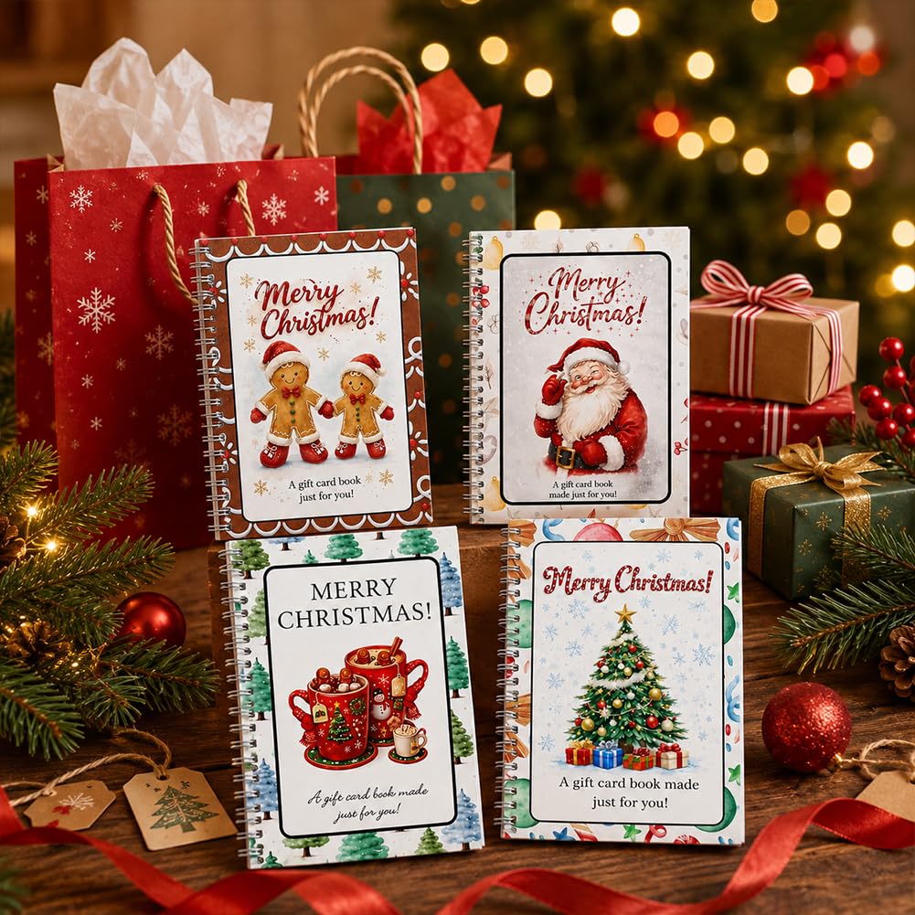 TEMU 4pcs Christmas Card Book, Holiday Gift Booklet, Spiral Binding Merry Christmas University Survival Guide, Inner Page Surprise Greeting Card Book