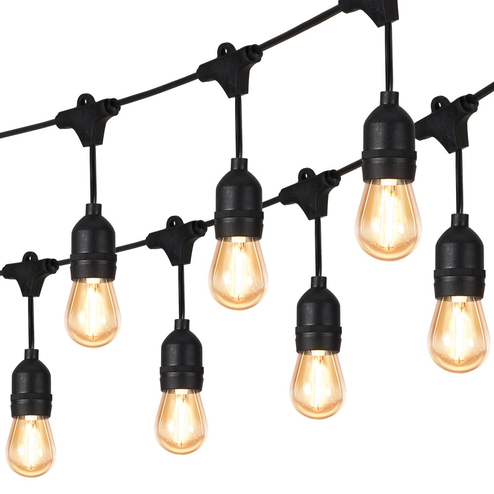 TEMU Solar Festoon Lights Outdoor, 15m Solar String Lights With 15+4 Led Shatterproof Bulbs, Ip65, 8 Light , Dimmable Solar Light For Backyard