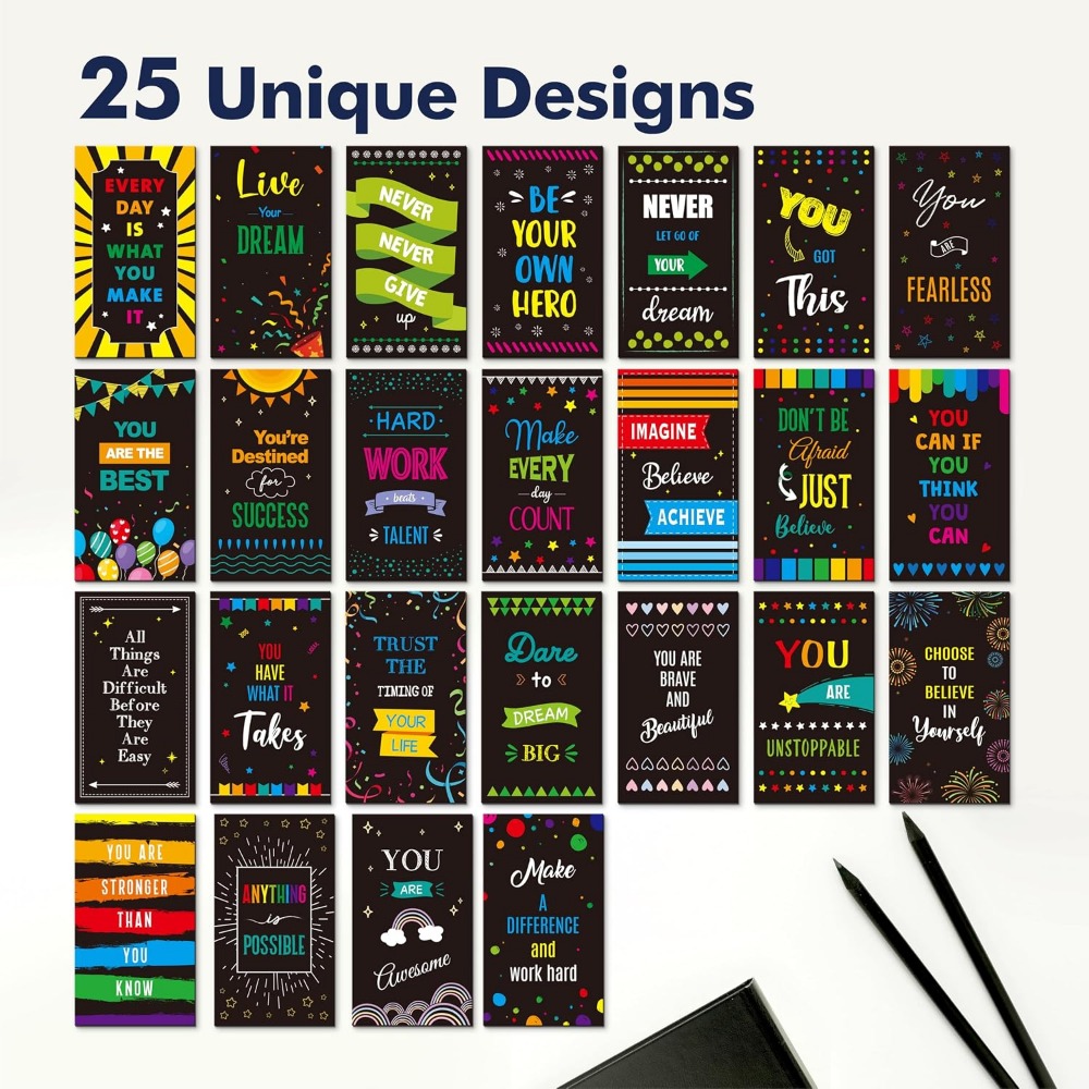 TEMU 25pcs Non-repeating Colorful Motivational Rectangular Magnets, Black Background Quotes For Office Fridge Decor, Back To School Prizes Teacher