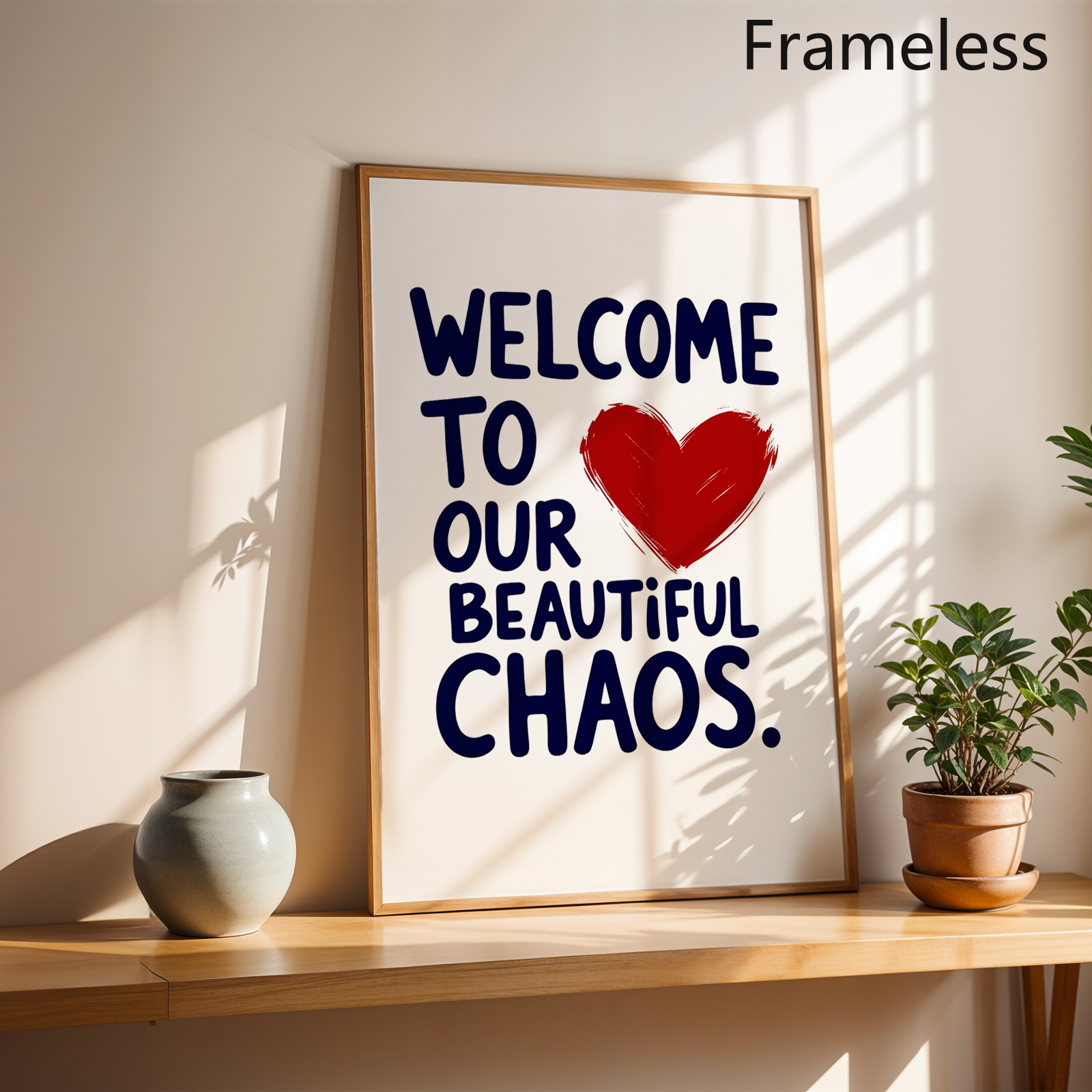 TEMU 2d Flat, 1pc "welcome To Our Beautiful " Frameless Vertical Wall Art Poster - Minimalist Modern Cursive Lettering With Cozy , Warm Aesthetic
