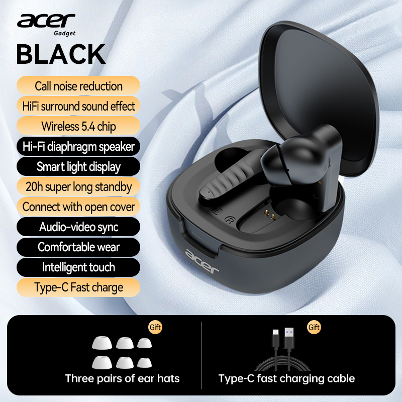 Image of [acer 2026 New Model] Tws Wireless Wireless Headphones, Heavy Stereo + Call Noise Reduction, Ultra-long , Sports Running In-ear, Low Latency , Hifi Sound, Lightweight , Stylish Design