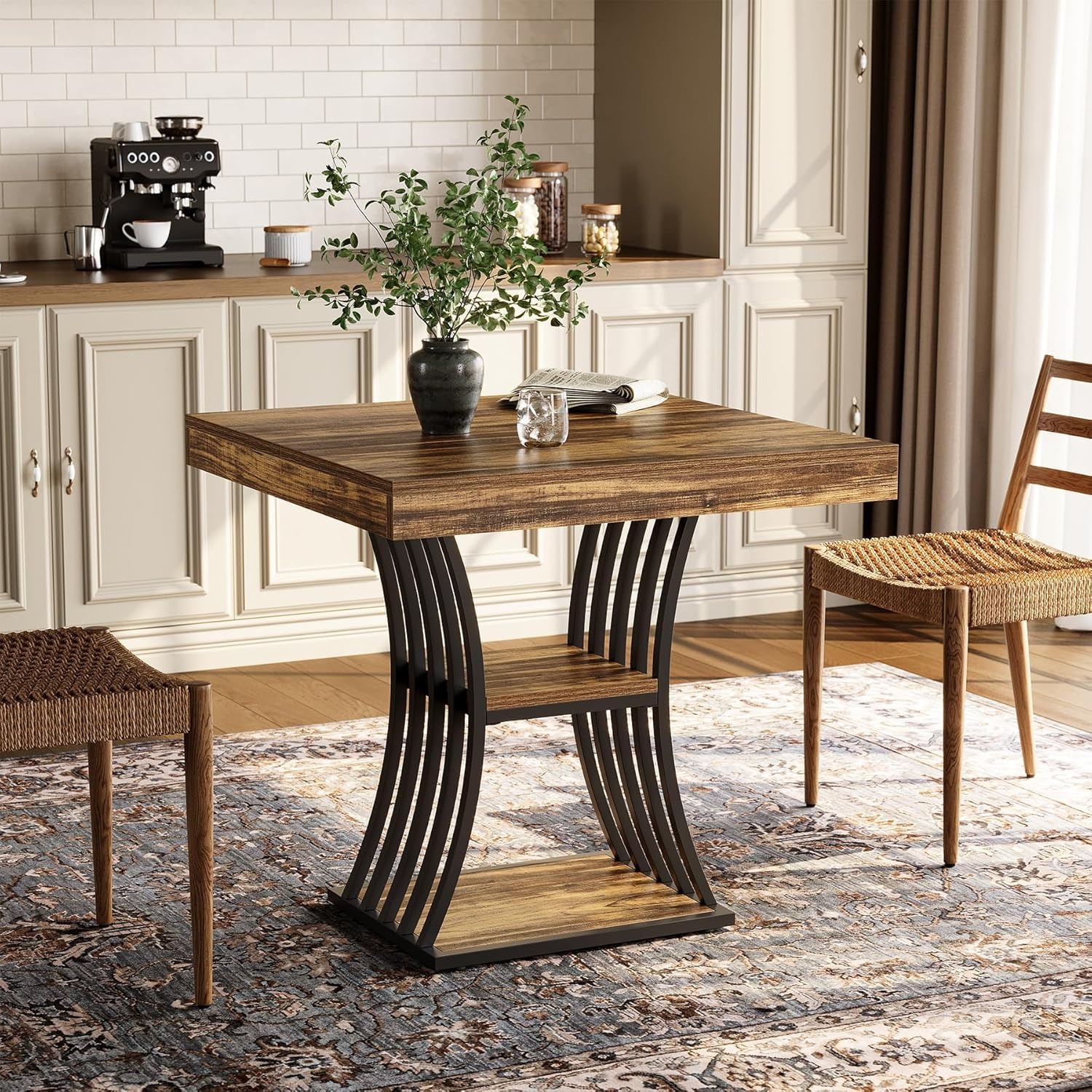 TEMU Tavolo da per 4 persone, stile industriale, con 2 ripiani portaoggetti, 80 X 80 X 76 cm, tavolo da cucina per sala da , soggiorno, appartamento,