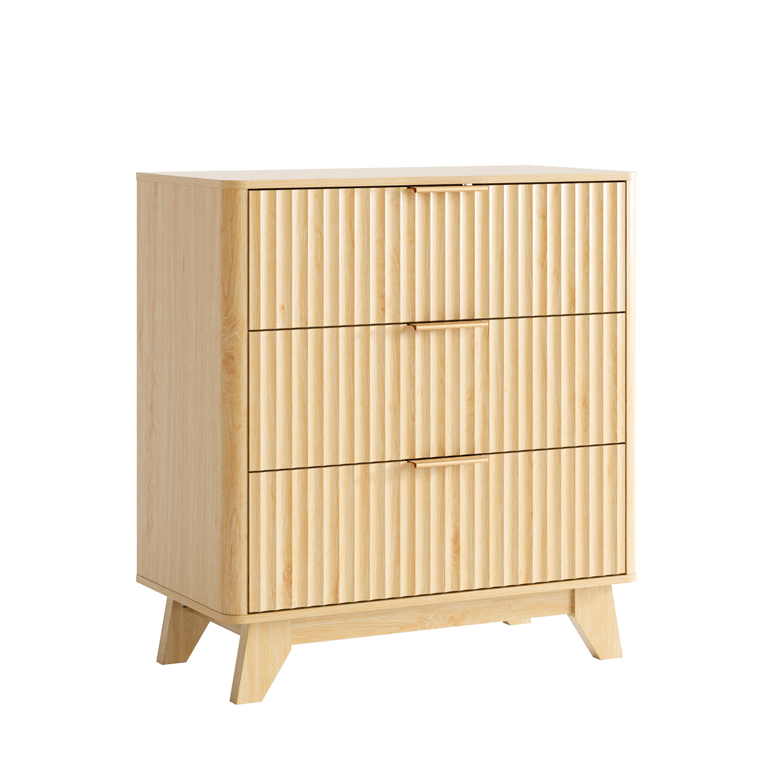 Image of Storage Drawer Units With 3 Drawers, Fluted Wood Dresser Chest, 75cm Tall Natural Wood Storage Cabinet, Large Capacity Organizer For Bedroom, Closet, Hallway