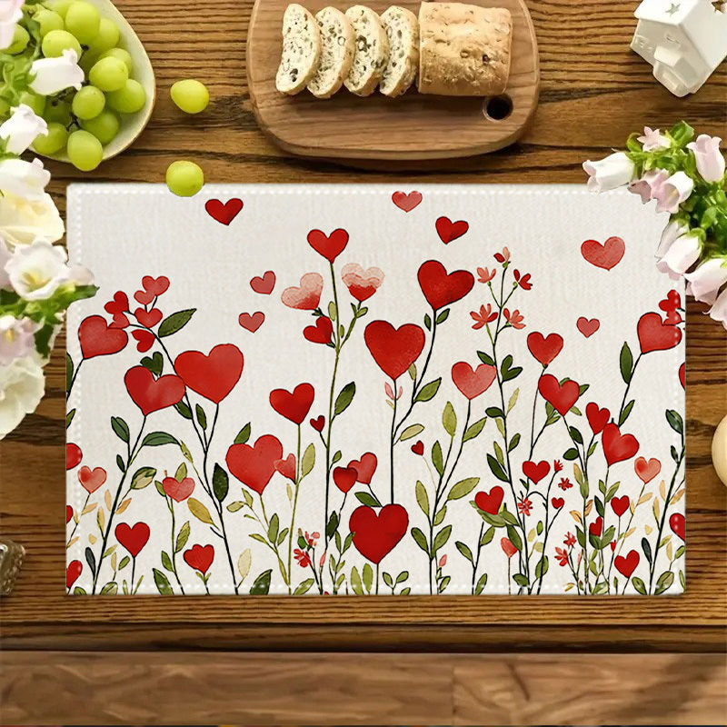 Rote Herz- Und Blumen-platzsets Für Valentinstag Hochzeit_voghion.com