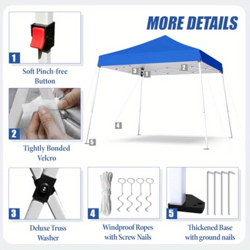 10x10 Instant Pop Up Canopy Gazebo - Heavy-Duty 300D Sier-Coated Fabric, UPF 50+ UV Block & CPAI-84 Flame Retardant, Easy Setup/Teardown in Minutes, Slant Legs with Stable Base, Portable Shelter with Storage Bag for Camping, Beach, Patio, Backyard Parties - Blue Outdoor Tent