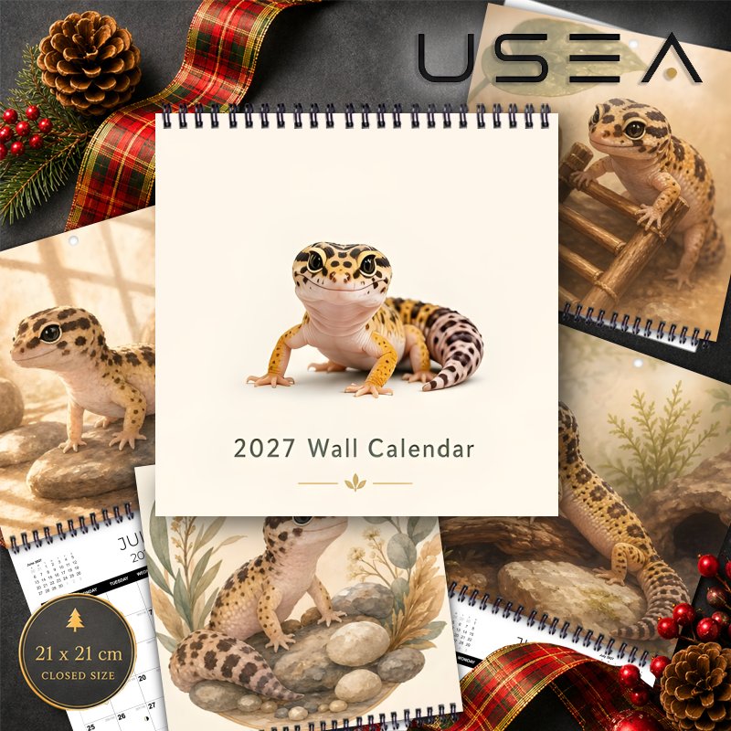 TEMU 2027 Wall Calendar, 12-month Yearly Organizer, Twin Wire Spiral Binding 8.3x8.3 Inch Square Hanging Wall Calendar, Large Blocks, Leopard