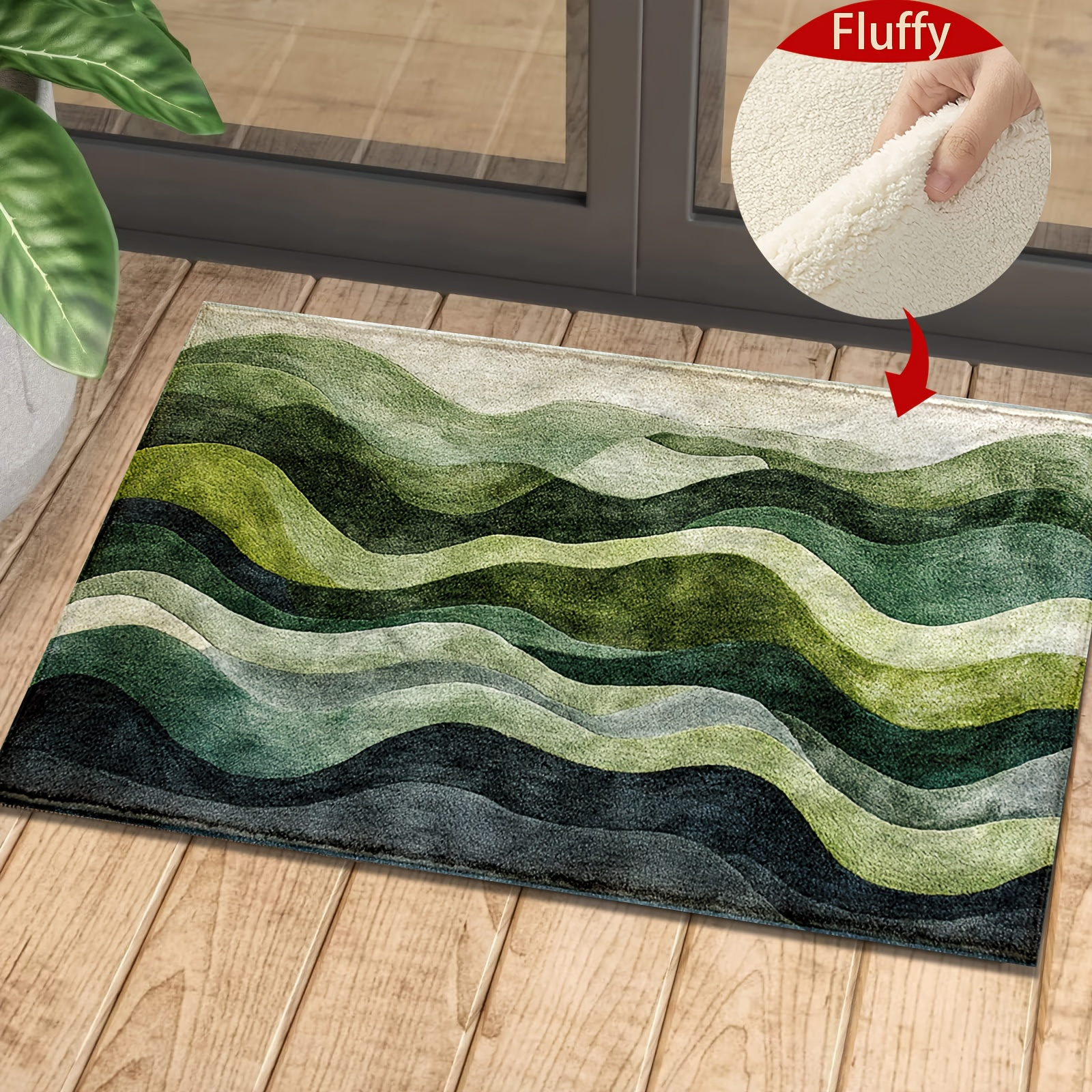 

A Rectangular Bathroom Mat With A Gradient Green Wave Pattern, Quick-drying And Absorbent, Weighing 1000 Grams Per .