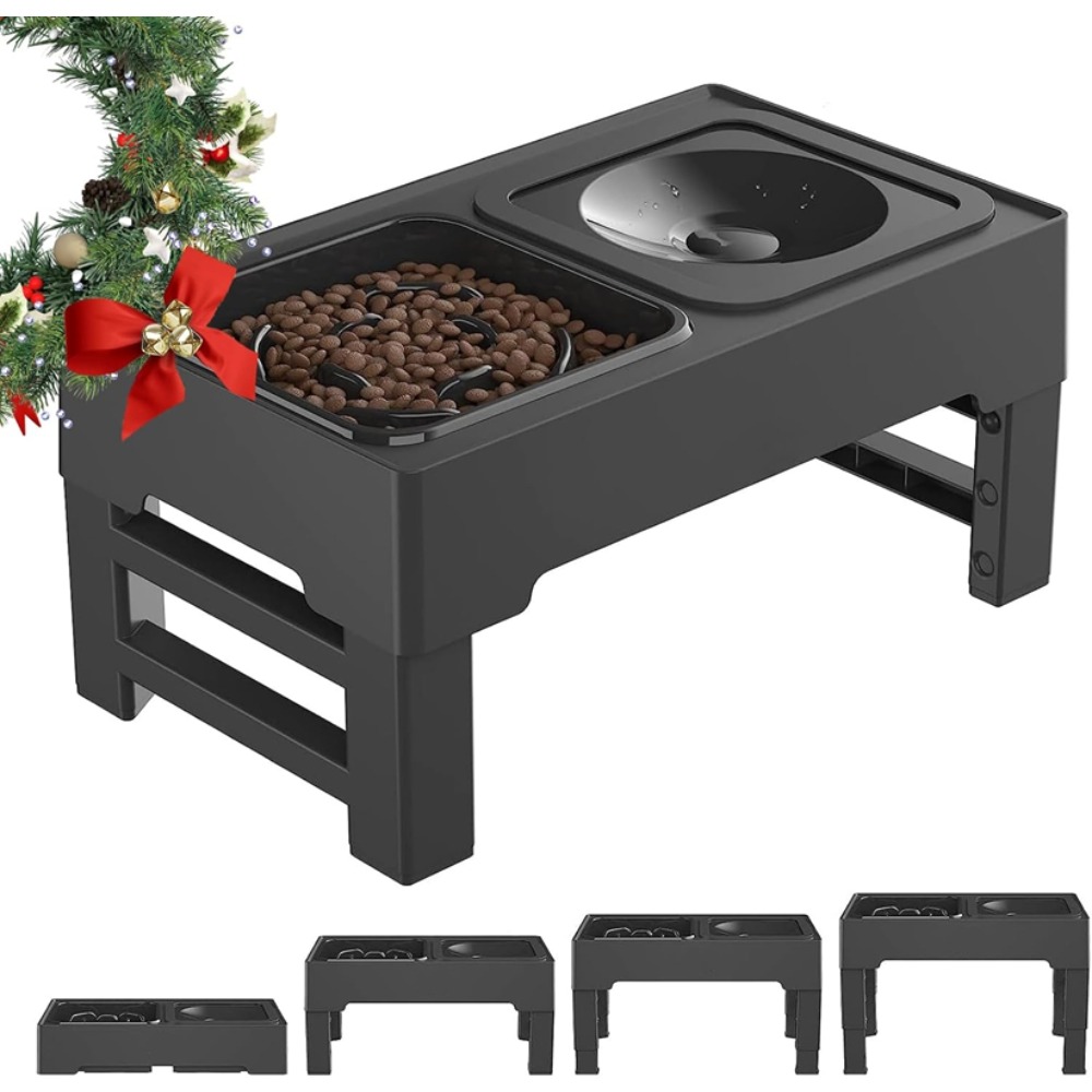 Image of Raised Dog Feeding Station Height Adjustable Feeding Bowl Dog Raised With Leak-proof Water Bowl & Anti-slinging Bowl, Dog Bowl Large Dogs, 4 Adjustable , Anti-sling Bowl, And Store