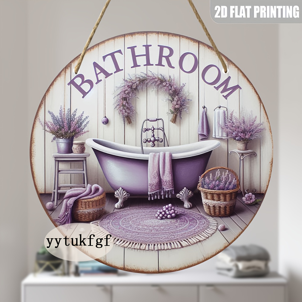 TEMU 2d Flat - 2dflat 2d Flat, 1pc Vintage Lavender Bathroom Decor Sign - Rustic Wood Wall Art With Wreath And Clawfoot Tub Design, Farmhouse Home