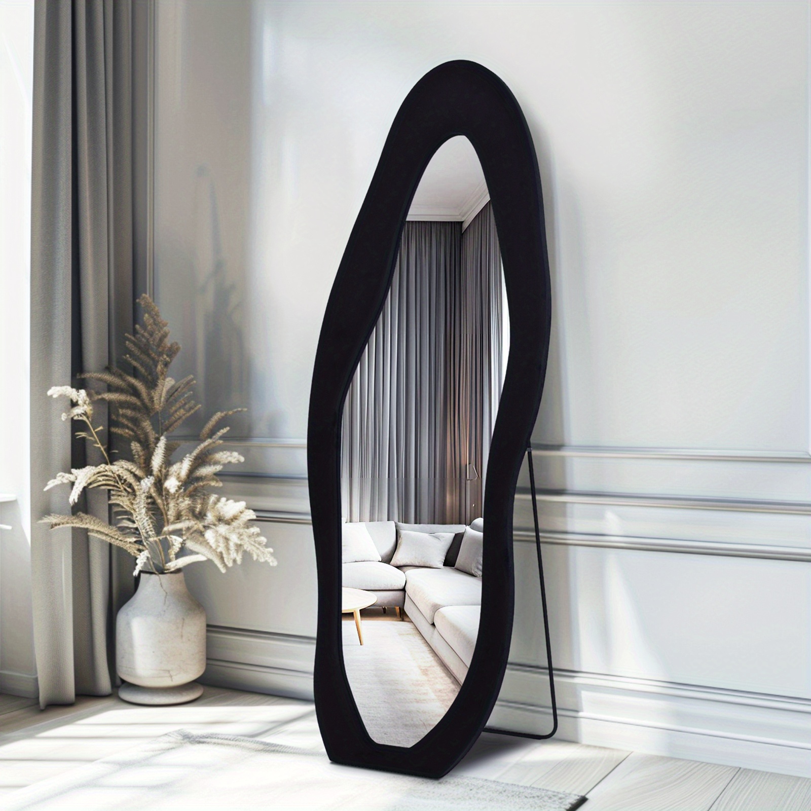 Image of Full-length Mirror - Irregular Wall Mirror With Flannel-wrapped Wooden Frame For Hanging Or Against Wall In Bedroom Entrance , And Living Room