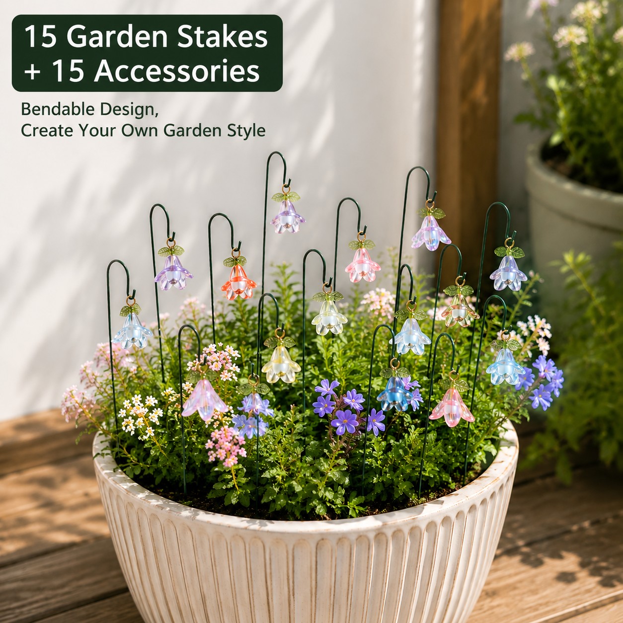 TEMU [3d] 30pcs Glowing Lily Of The Valley Garden Stakes Set, Random Colors Miniature Floral Picks For Outdoor Yard Decor, Potted Plant Bonsai&