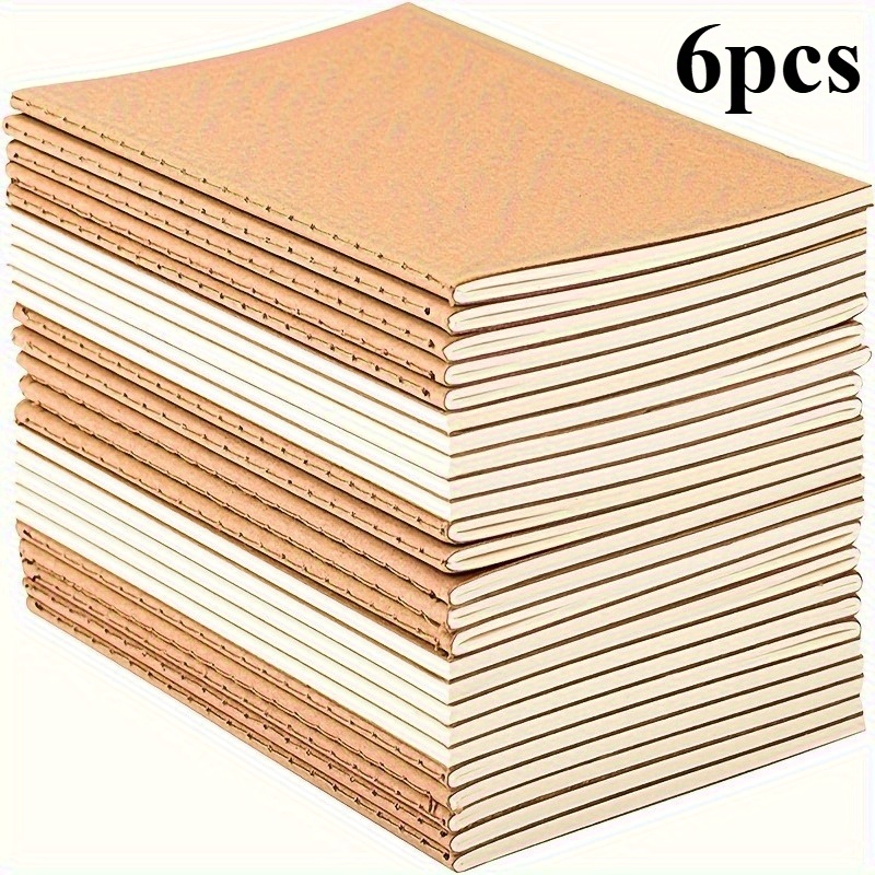 6pcs Brown Paper Cover Notebook Pocket For Journal Travel And Office, Portable, Back-to- Mini Diary