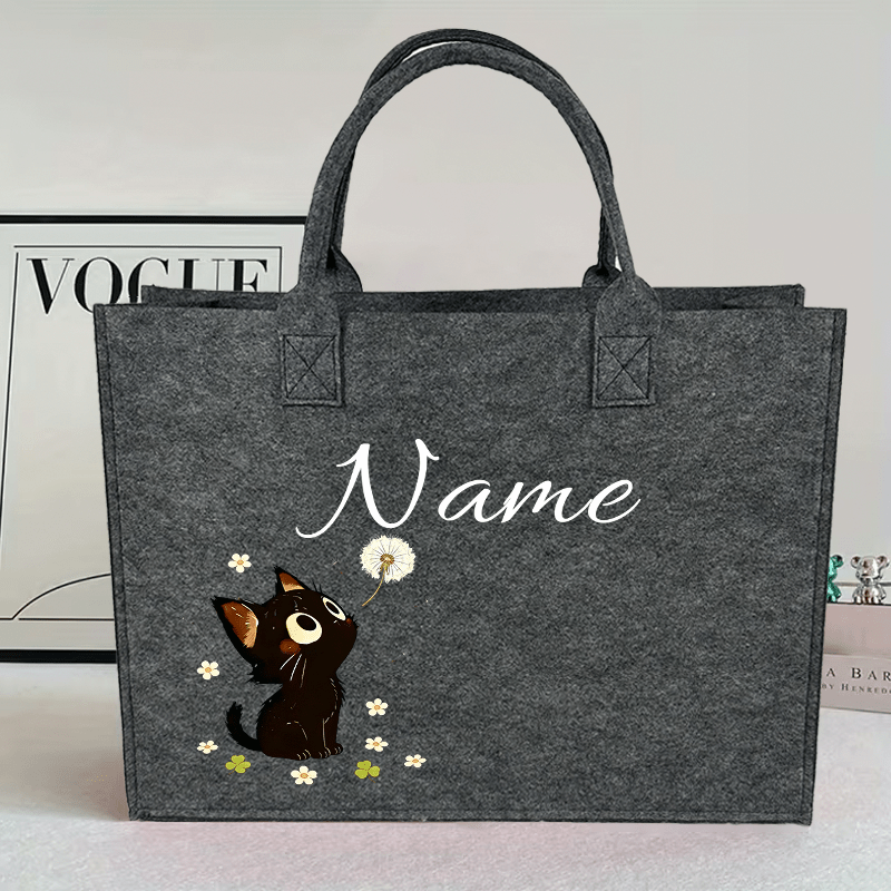 TEMU Personalized Large-capacity Women's Felt Tote Bag Suitable For Travel, Gym, Yoga & - Name/text, Lightweight Multifunctional Storage Bag With
