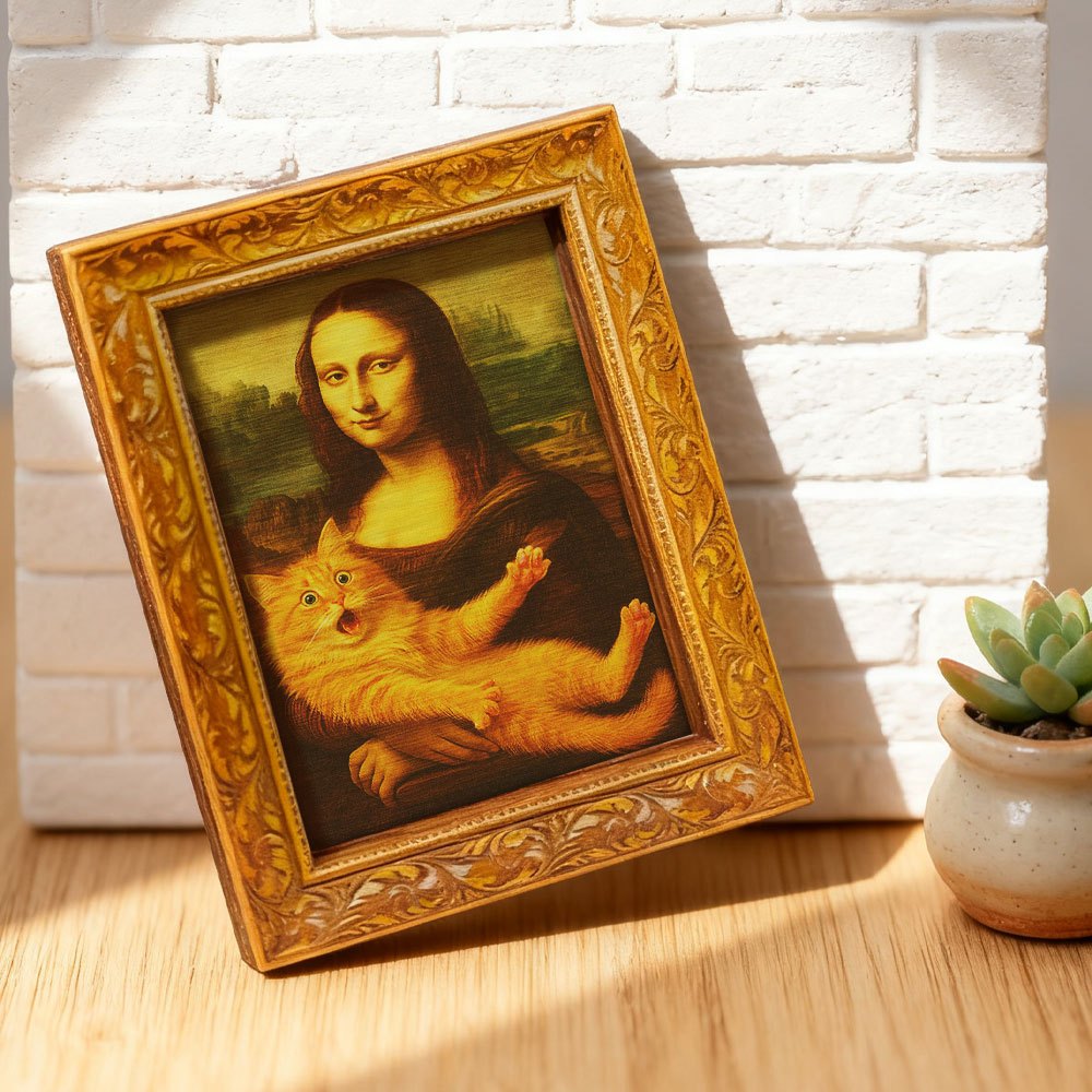 E-shop Kühlschrankmagnet, lustiges dekoratives Mini-Holzgemälde, Vintage-Katzen-Wandbehang mit schockiertem orangem Katzen-Design, Heim-