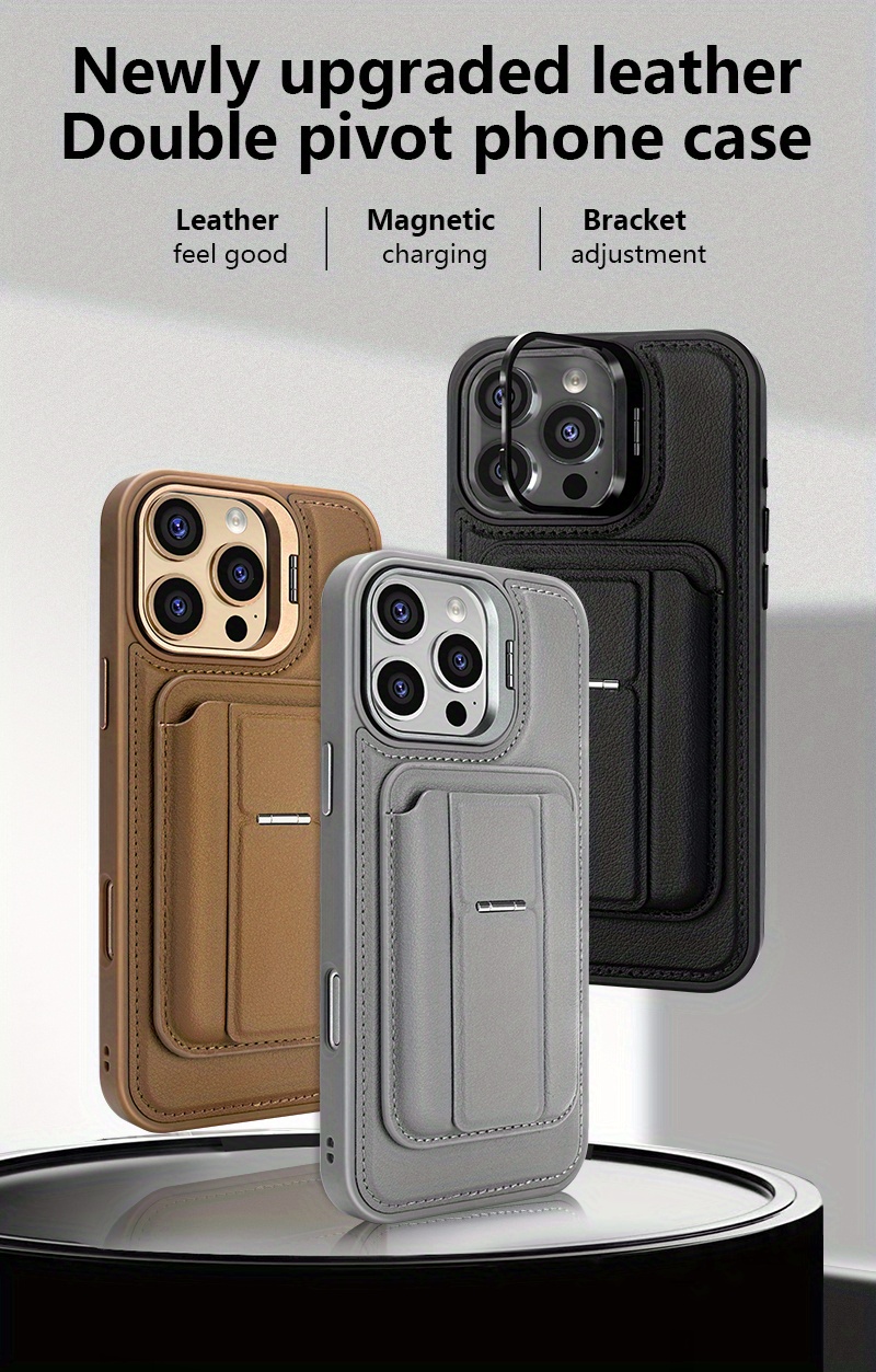 Phone Case: for iPhone 16 New Genuine Leather Card Slot Wallet Case with Stand, Magnetic Closure, Stylish Business Design for 16 Pro Max, Comfortable Feel, High-Quality Texture, Lightweight, Practical, Durable, Portable, with Lens Frame Stand