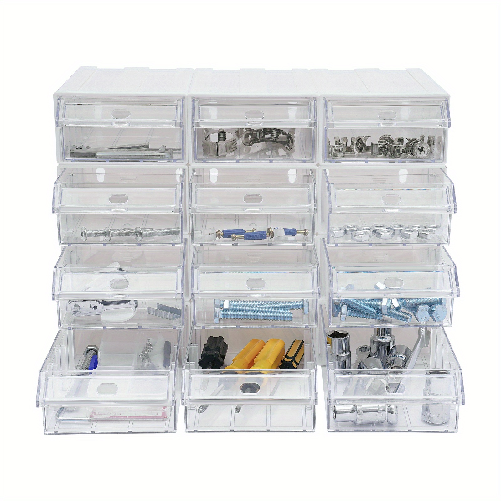 12pc3 Slot Transparent Drawer Storage Box-transparent. You Are A Diy Lover Or Just Want To Keep Things In Order, This 12pcs Drawer Stacking Storage Cabinet Set .