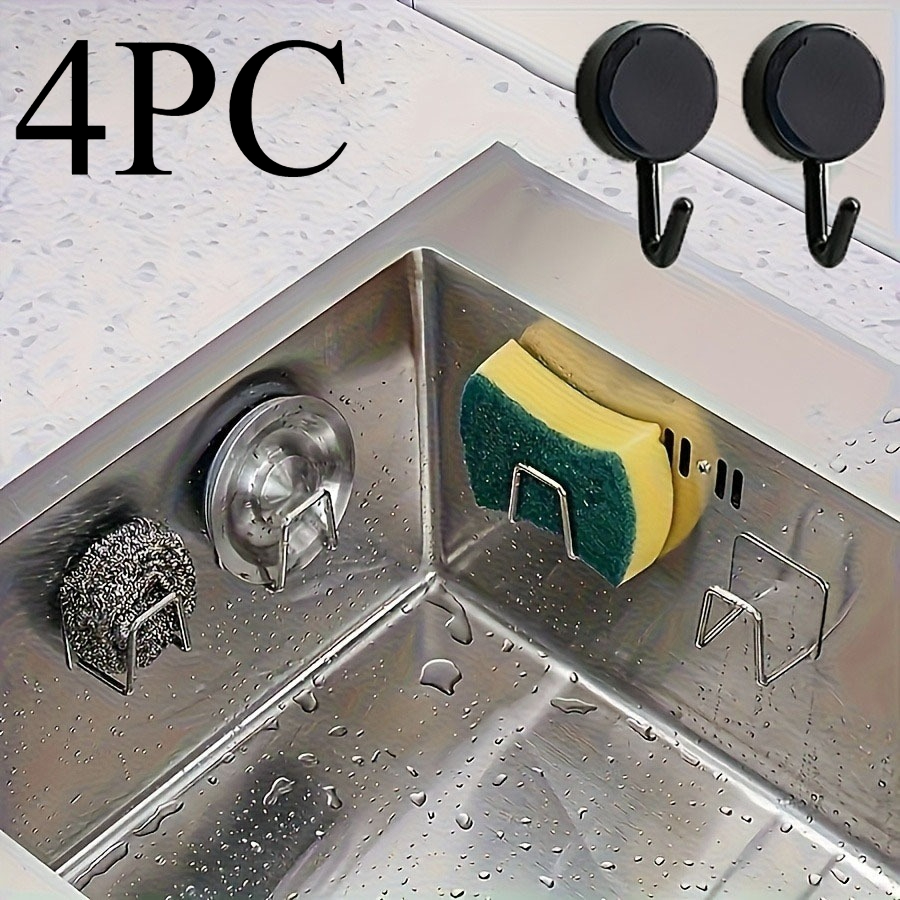 TEMU 4pcs (2pcs Stainless Steel Kitchen And Bathroom Storage Combination+2 Waterproof Wall Hooks) - Kitchen Sink Drain Rack, Cutting Board And Pot