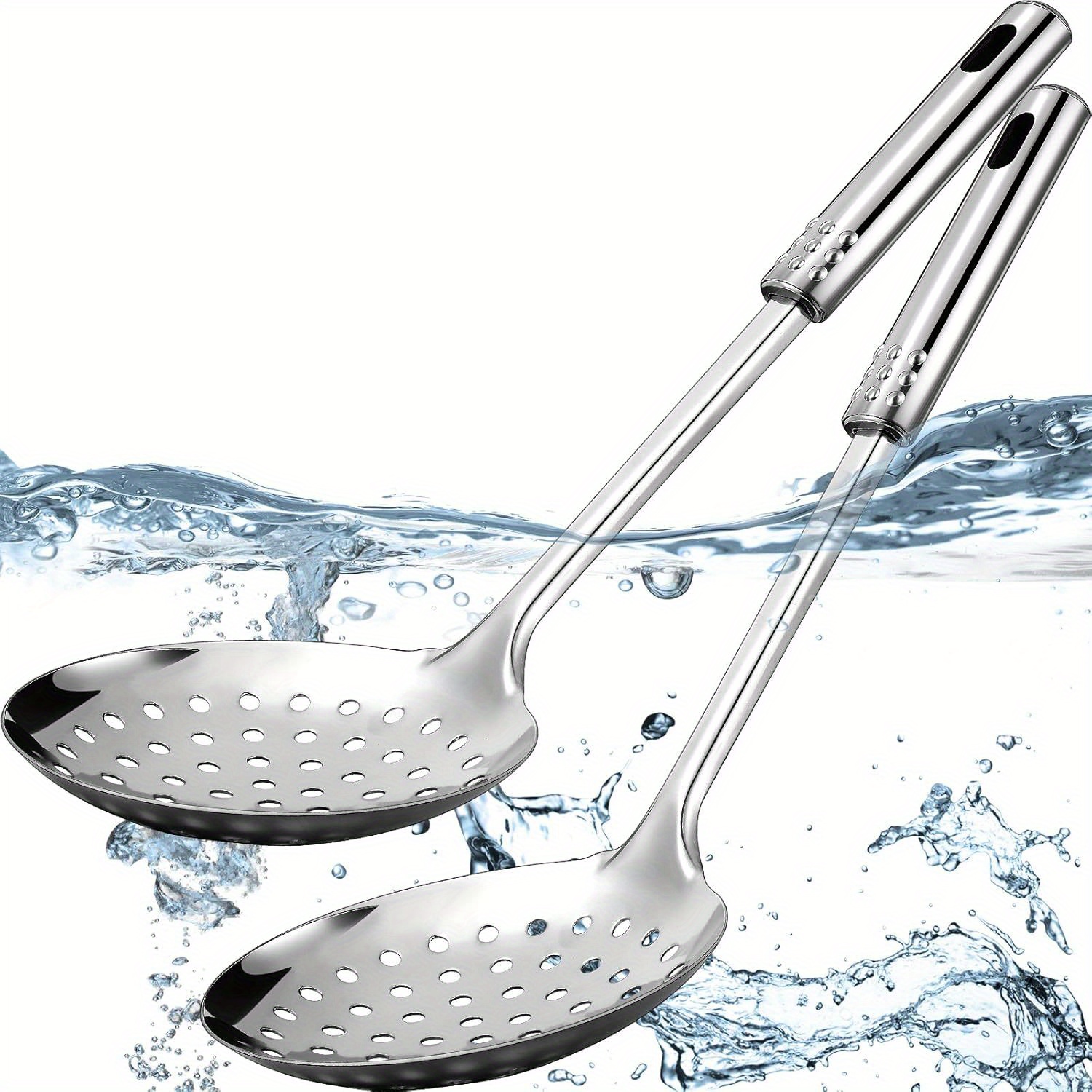 2pcs Stainless Steel Cooking Colander Skimmer Slotted Spoon Kitchen Strainer Ladle With Long Handle For Kitchen Cooking Baking