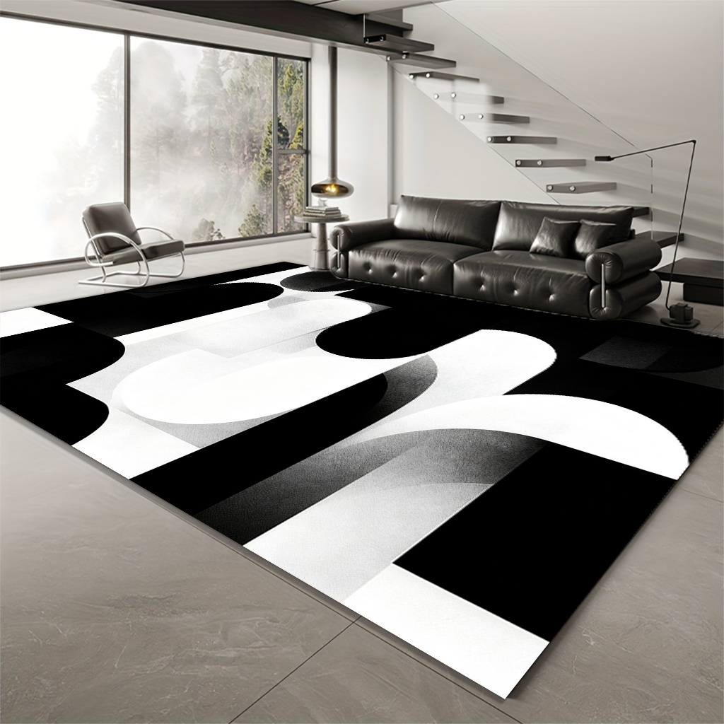 TEMU Velvet Velvet, Large Size Luxurious Area Rectangular Polyester Floor Mat, Large Rug Modern Minimalist Style Geometric Graphic Pattern, Black And