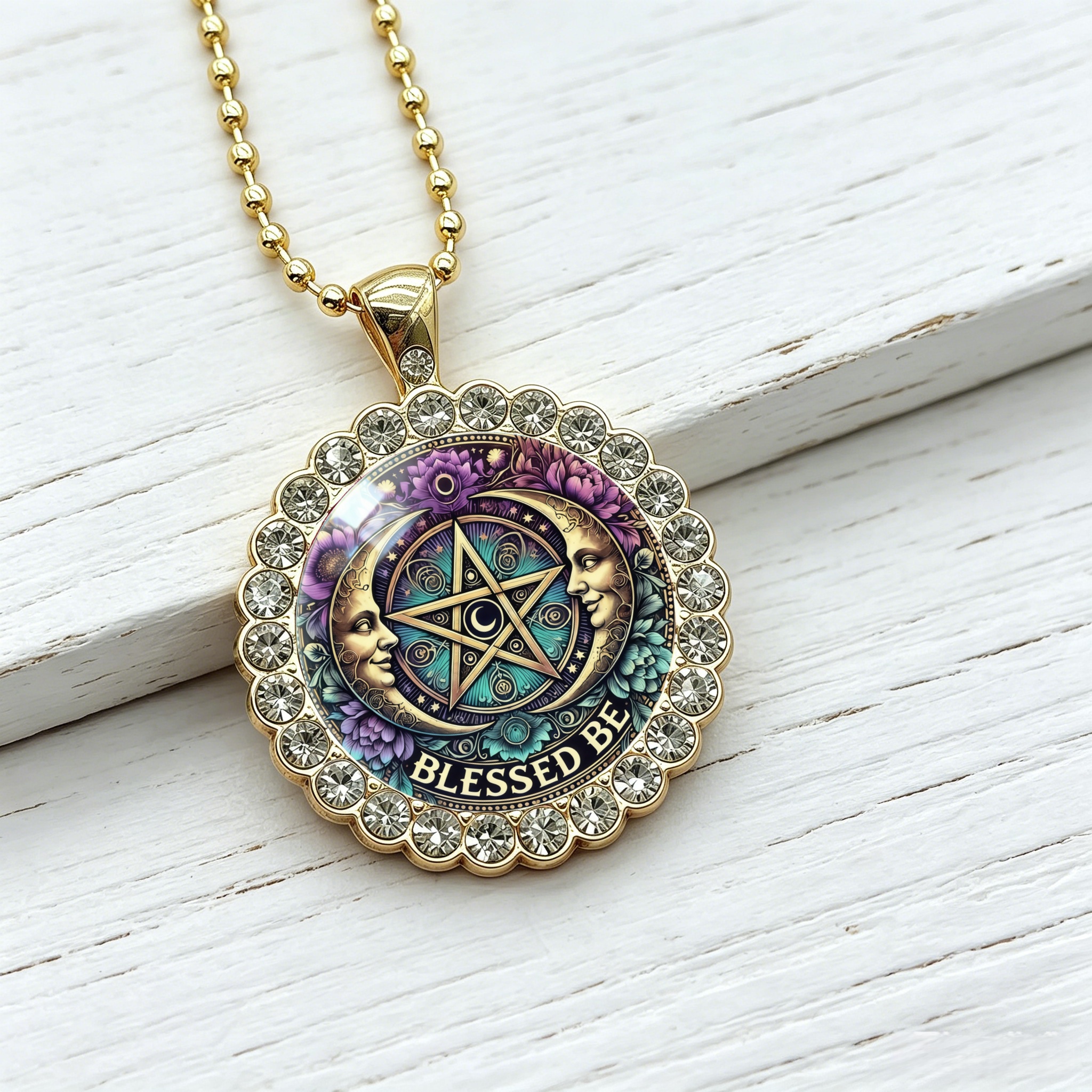 TEMU Collier avec pendentif lune "" mystérieux, bijou de style sorcière avec bordure de strass étincelants, collier à , pour Halloween
