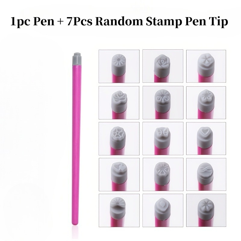 TEMU 1pc Pen + 7pes Random Tip Professional Nail Pen Set Diy Nail Design Templates For Women Tools Sealing Pens Pen Holders Replaceable Tip Sets
