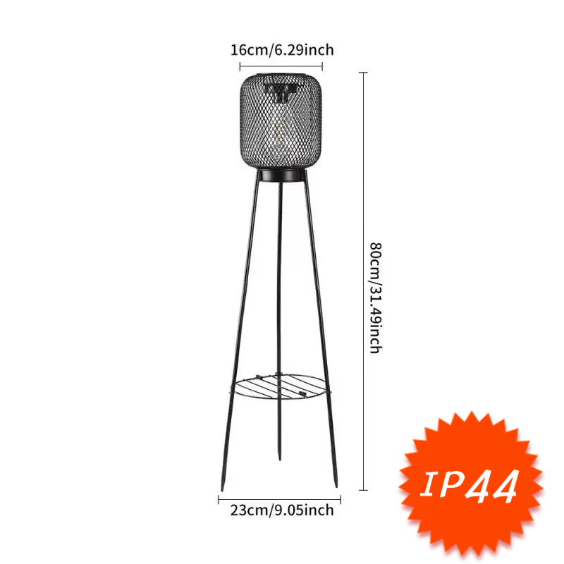 TEMU Lanterne solaire 2-en-1 pour jardin et support à fleurs, cage décorative en métal sur trépied, étagère à plantes LED, IP44 mise /arrêt