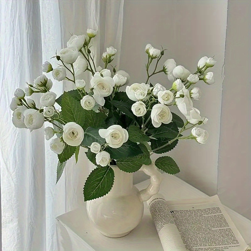 48pcs Camellia And Tea Bud Artificial Flowers - Handheld Bouquet For Room Decor, Wedding Hotel Photo Props, Vase Not Included