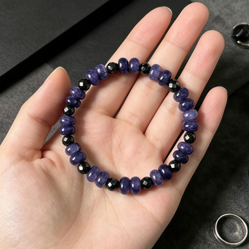 Rich Purple Agate & Obsidian Bracelet, Elegant