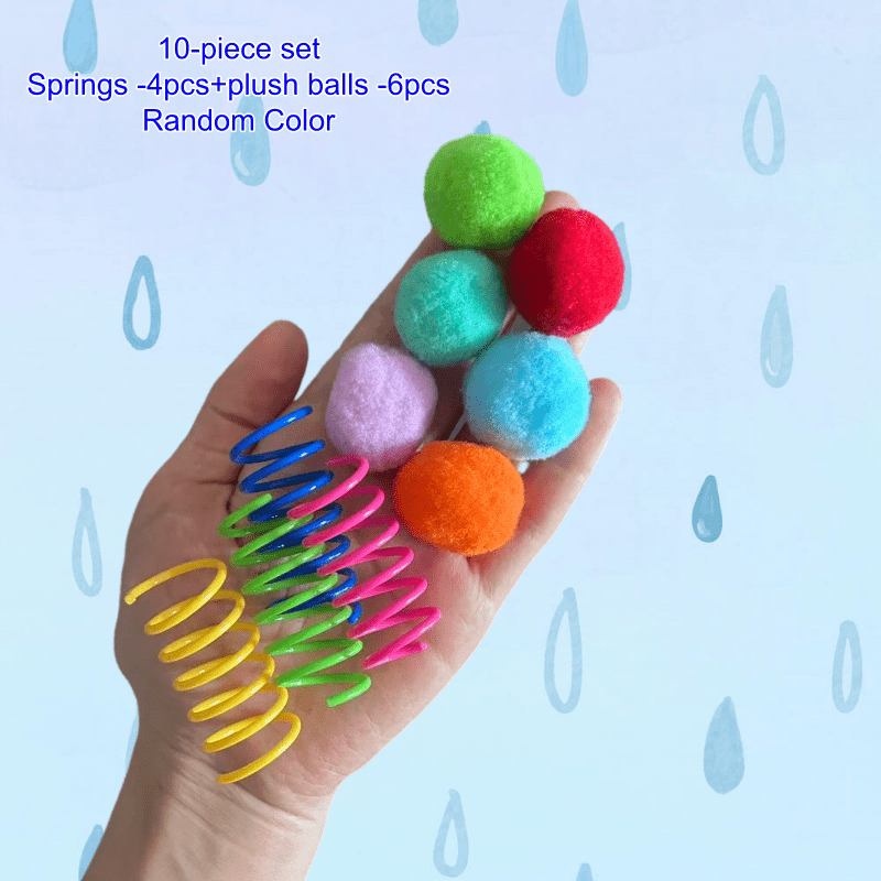 TEMU Lot de 10 jouets pour animaux de compagnie (ressort + balle en peluche), couleurs aléatoires, jouet à ressort en plastique coloré pour chat,