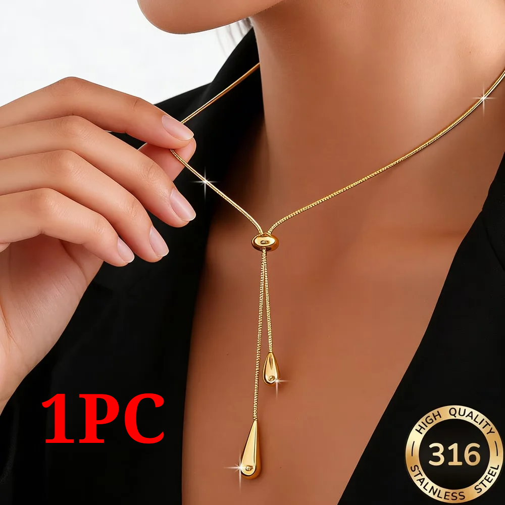 TEMU Collier à pendentif plaqué or tendance, chaîne à paillettes zippée en acier inoxydable de Y, bijou minimaliste élégant de haute qualité pour