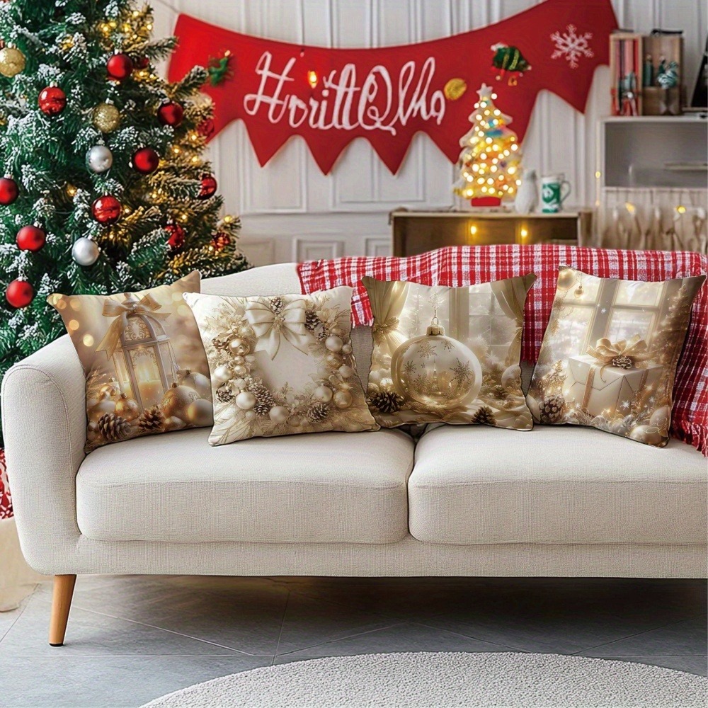 

4- Christmas Cushion Covers, 18x18 , , -, , Zippered, Printed, , For Sofa, Multiple Decor