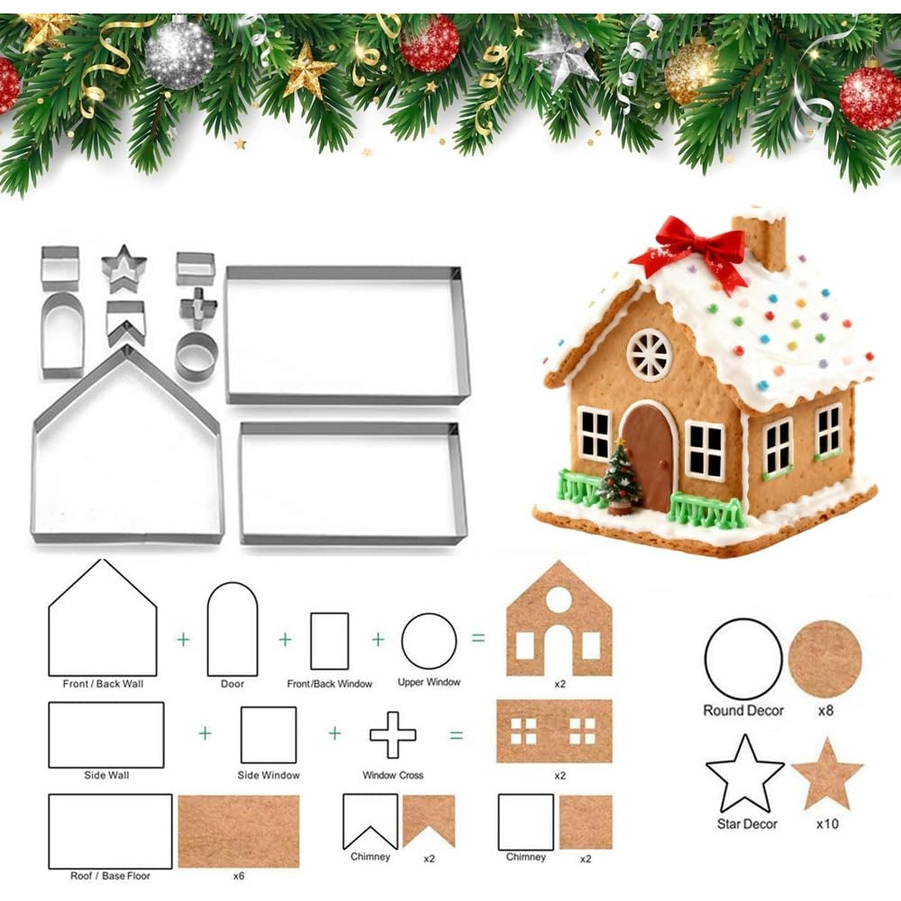 TEMU Gingerbread House Cookie Mold Set, Large 3d Gingerbread House Kit, 10pcs Stainless Steel Cookie Cutters, For Christmas Winter Baking And