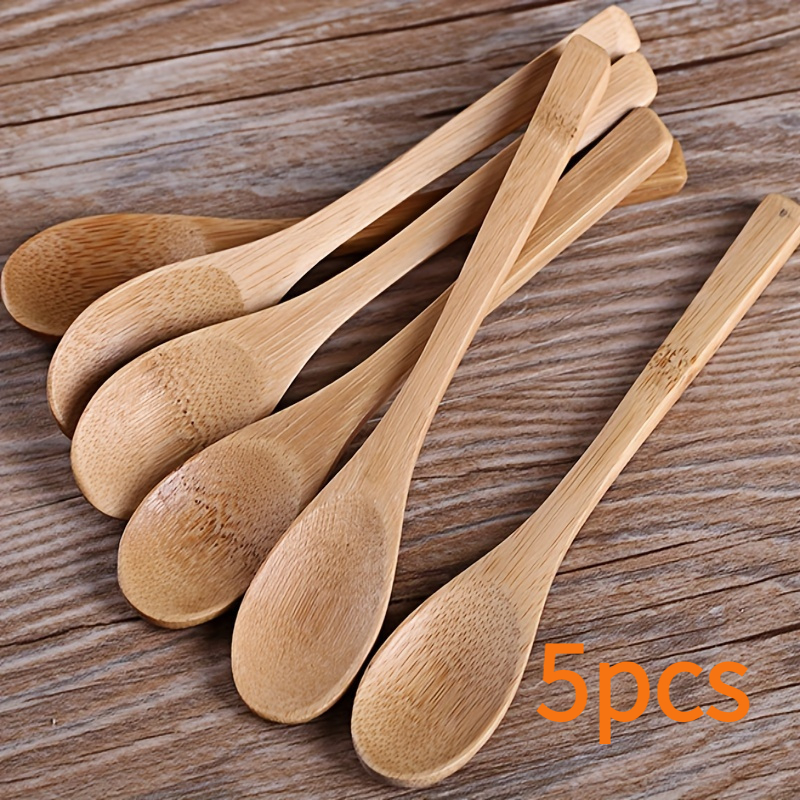 TEMU 5pcs Bamboo And Set - Handmade, Long Handle, Suitable For Coffee, Honey, Ice Cream, And Desserts - Durable, Anti-burn Kitchen Utensils