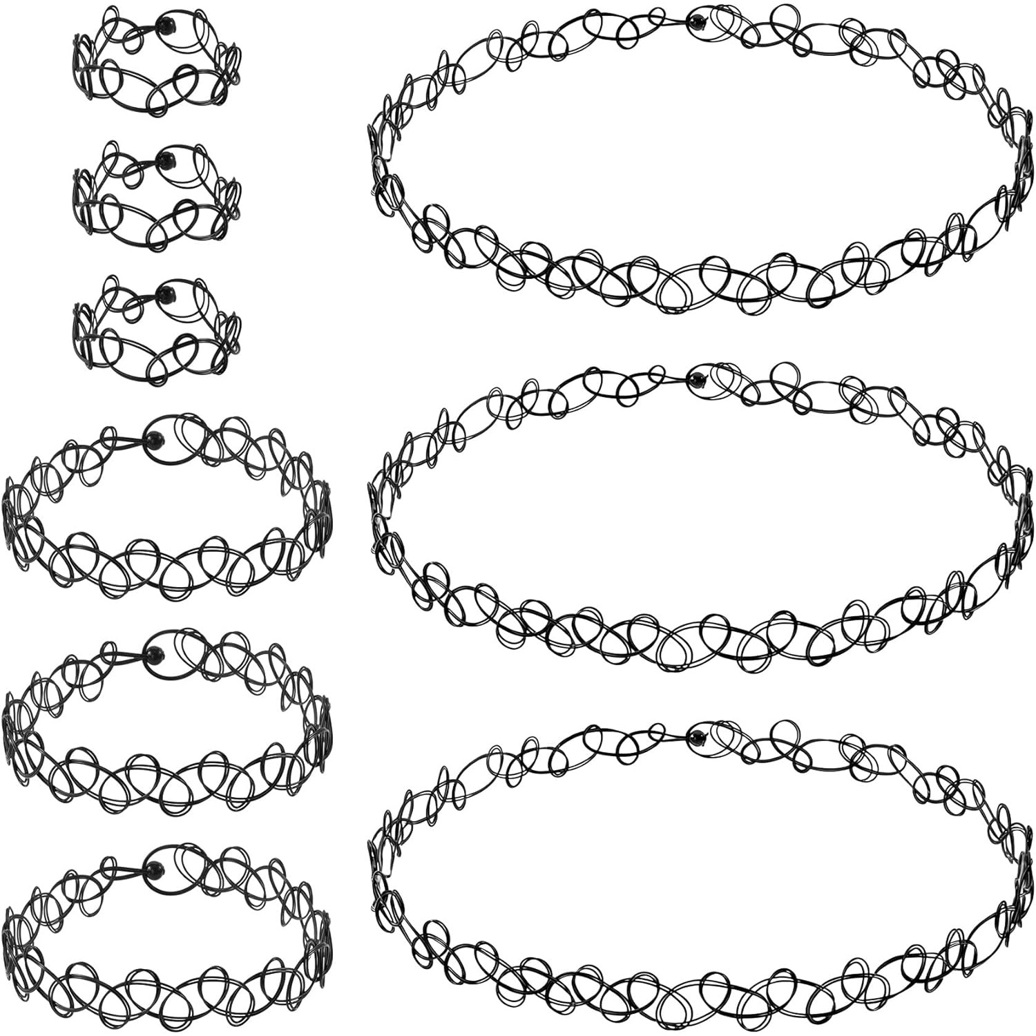 TEMU 9pcs Tattoo Choker Set, Stretchy 90s Choker Necklace Bracelet Ring, Adjustable Retro Y2k Gothic Grunge Chokers Jewelry Additions Women Daily