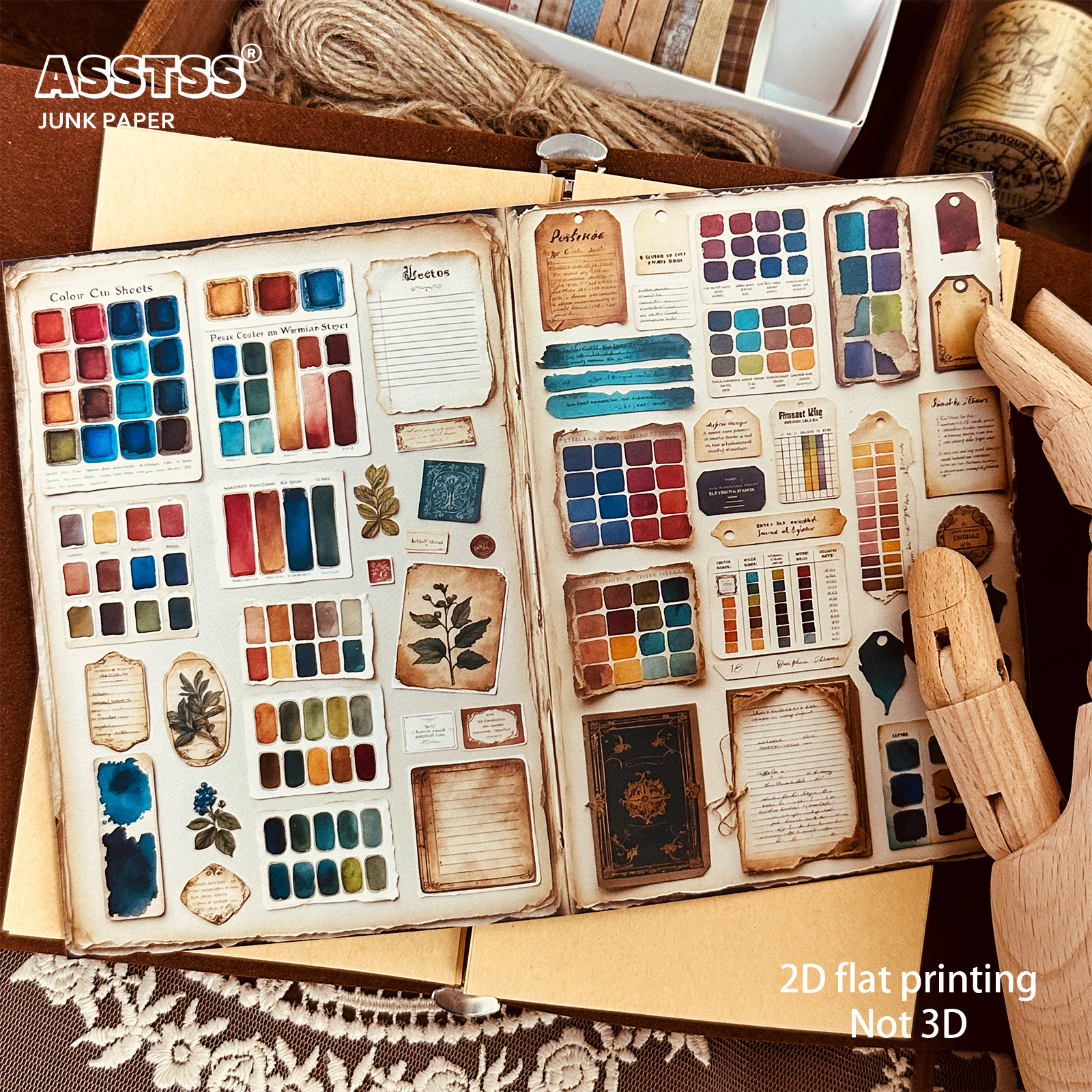 TEMU ASSTSS 20-Vel A5 [2D Plat] Vintage Aquarelkaart, Kunstenaarspalet, DIY Junk Journals, Decoratieve Papierblokken voor Plakboeken, voor Knutselen,