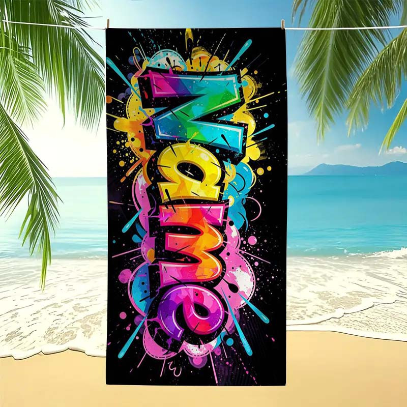 TEMU 1pc Personalized Custom Graffiti Themed Beach Towel, Suitable For Camping, Travel, Beach Accessories, Super Absorbent, Extra Large, Soft And