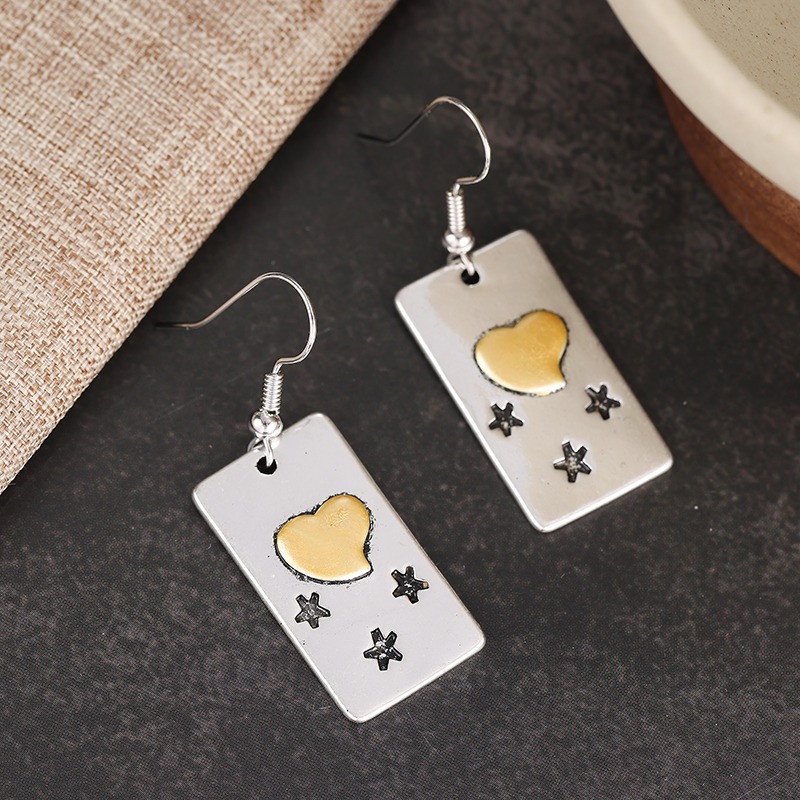 Women's Retro Rectangular Pendant Earrings with Charms