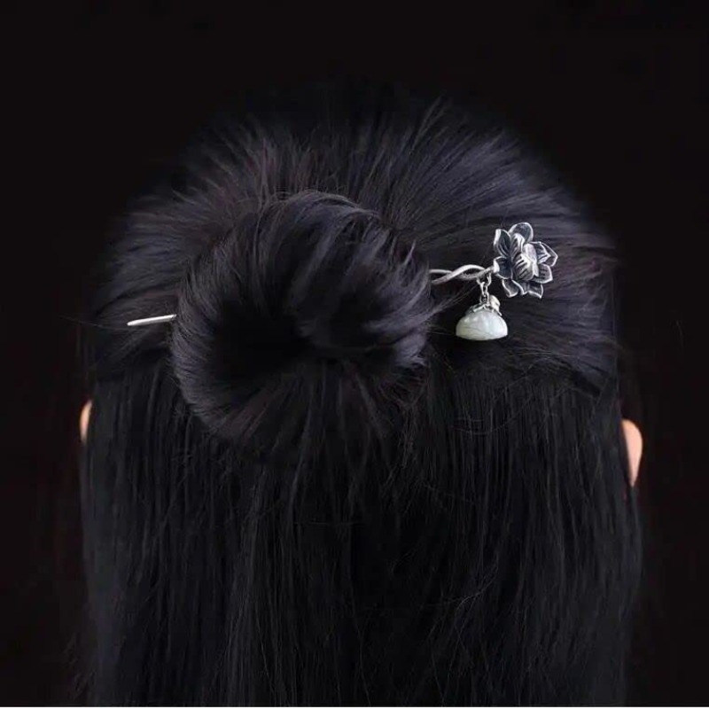 s925   for lotus flower hairpin chinese hanfu style hair sticks retro handmade hair clip hair accories for women girls long hair for lotus flower Product details 6