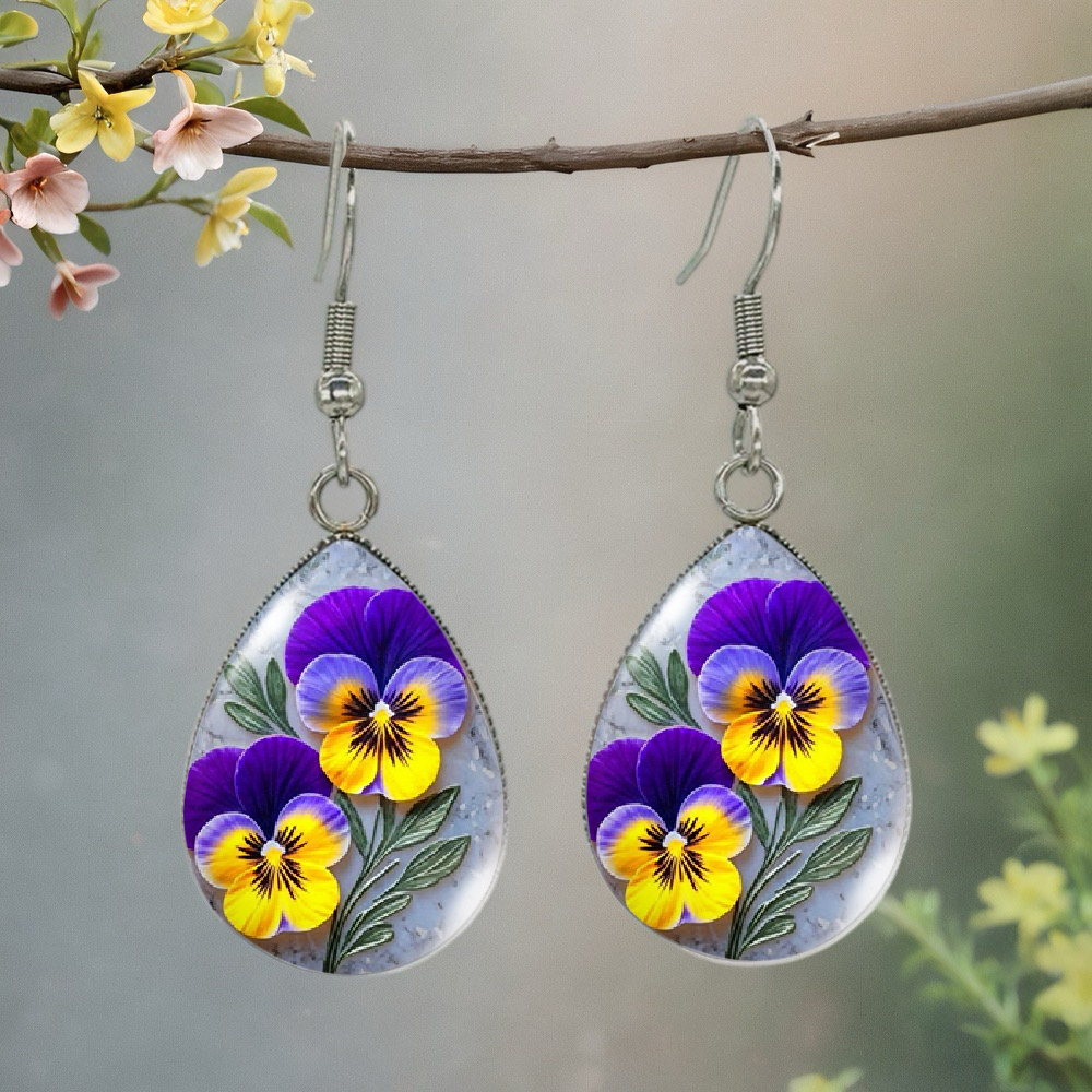 1 Pair Of Romantic And Yellow Pansy Drop Earrings - Pattern Dangling Jewelry Gift: retailer-supplied image