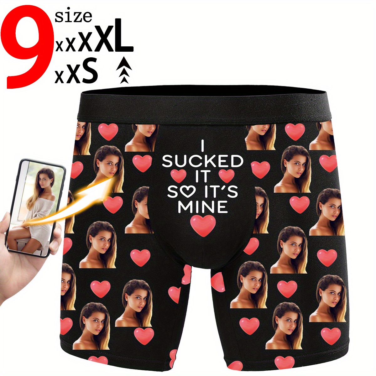 

1pc Customized Men's Boxer Briefs Personalized Face Photo Love Printed Novelty Underwear Comfortable High Underwear, Daily Casual Multi Size Valentine's Day Romantic Gift For Boyfriend Or Husband